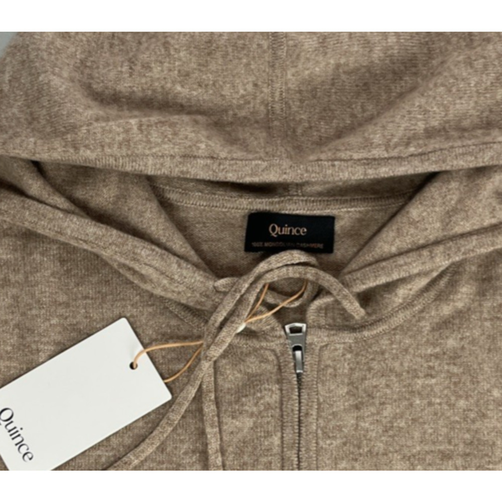 Quince Mongolian Cashmere Full Zip Hoodie Womens M Oatmeal Sweater Quiet Luxury - Picture 6 of 7